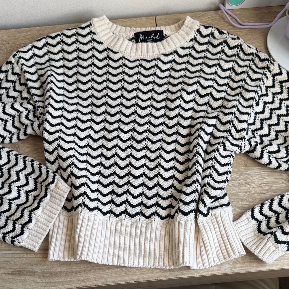 Monki Black and Cream Chevron Sweater